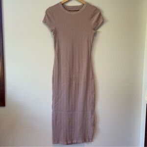 Enza Costa Rib Cap Sleeve Midi Dress in rose quartz